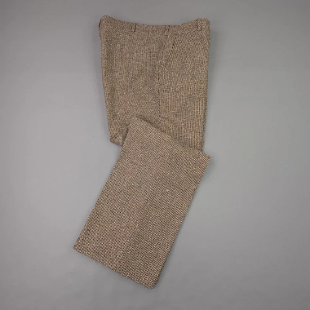 Gargini Pants Mens 36x30 Brown Flecked Wool Tweed Check Pleated Dress Trousers